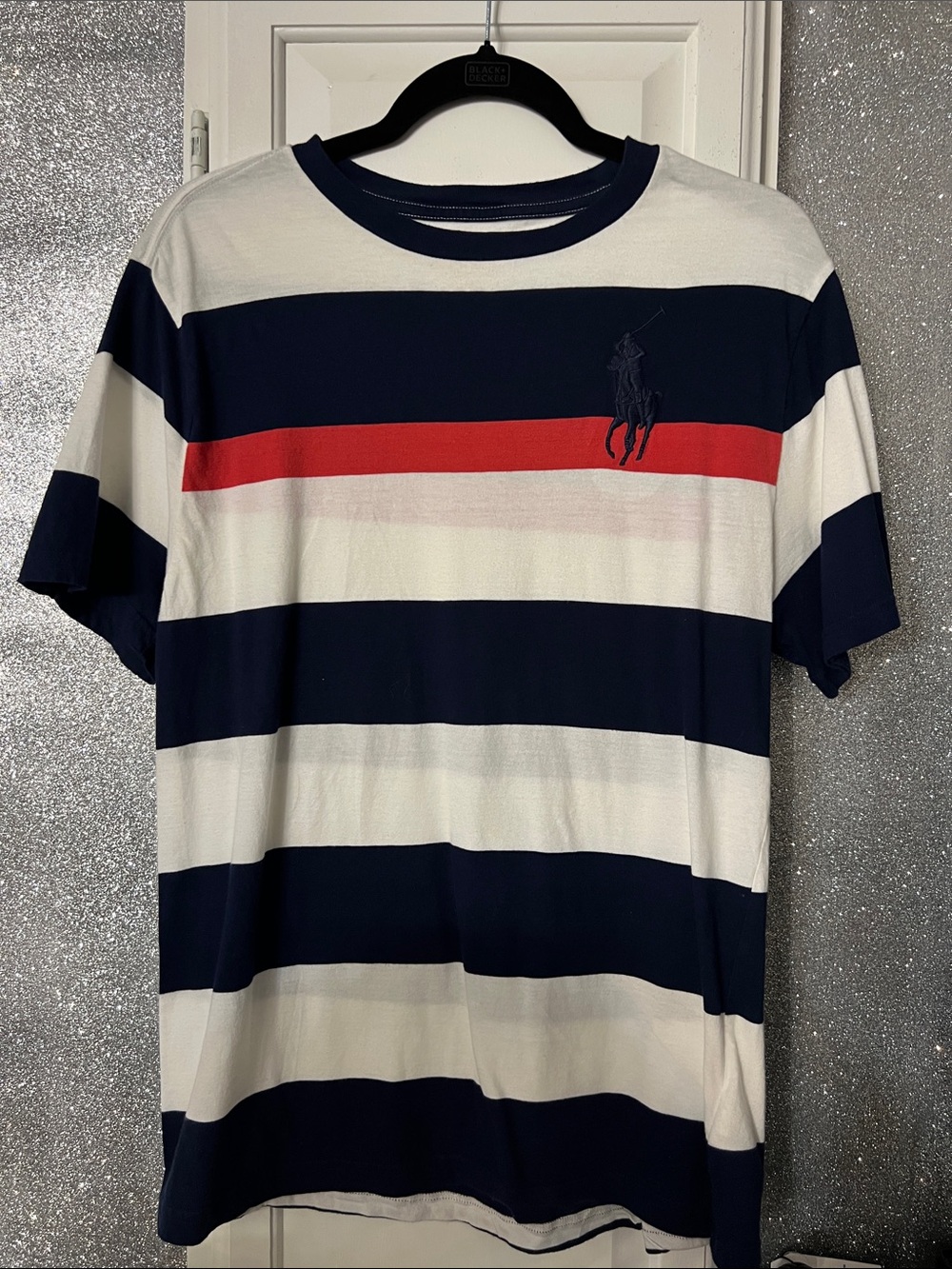 Polo by Ralph Lauren Navy White Striped Tee with Red Stripe COLOR BLOCK